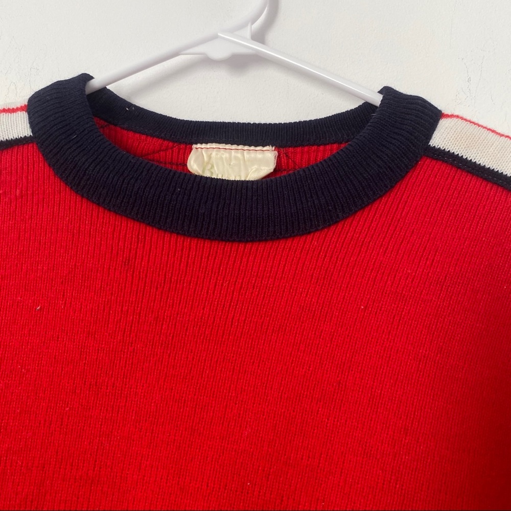 Vtg 80s Quilted Crew Neck Sweater Red White Blue M - Picture 6 of 12